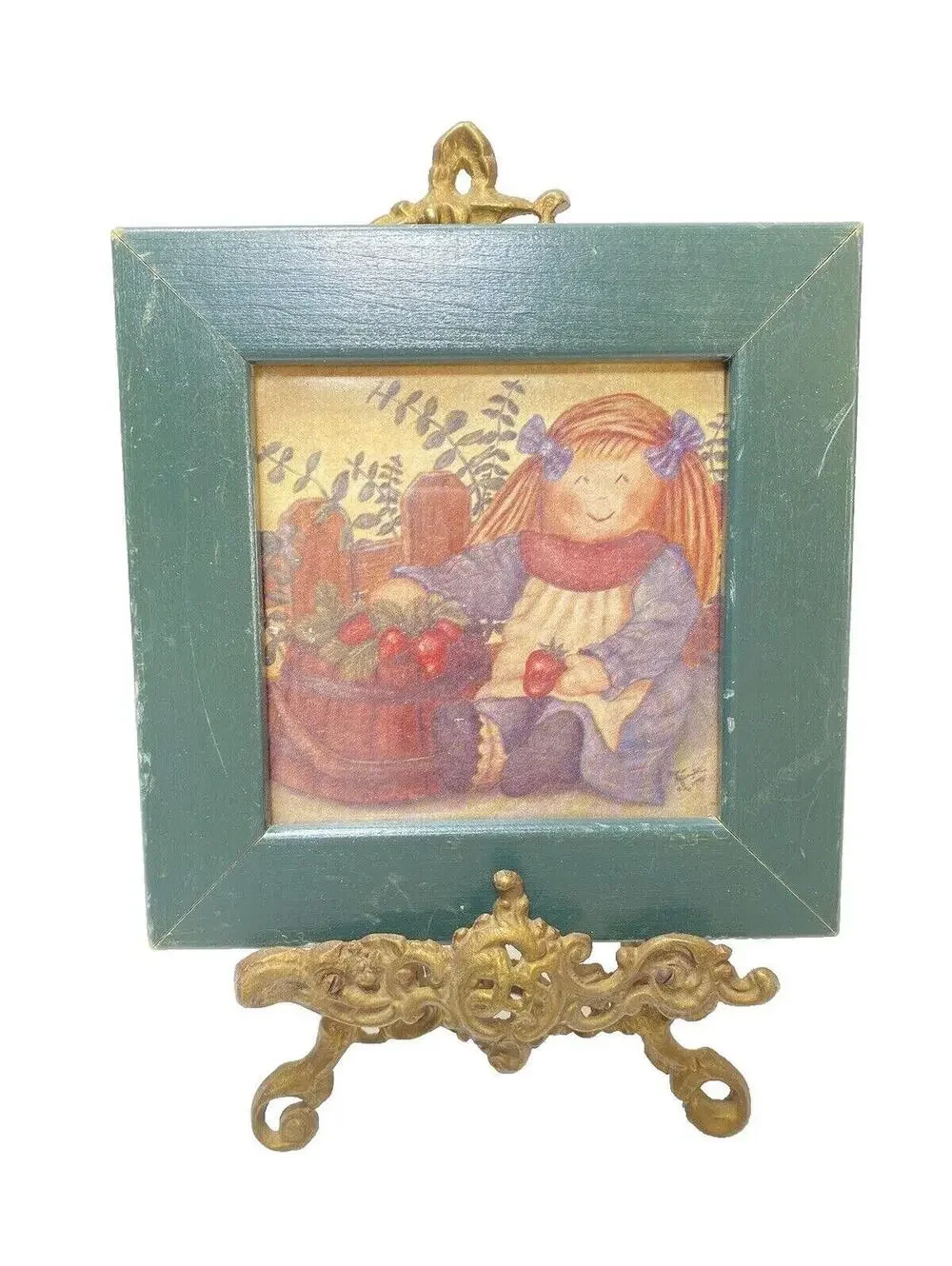 Vintage Art Picture Frame Girl With Strawberries - Easel /stand NOT Included!!